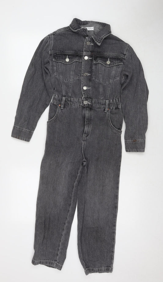 Zara Girls Grey Cotton Jumpsuit One-Piece Size 10 Years L21 in Zip