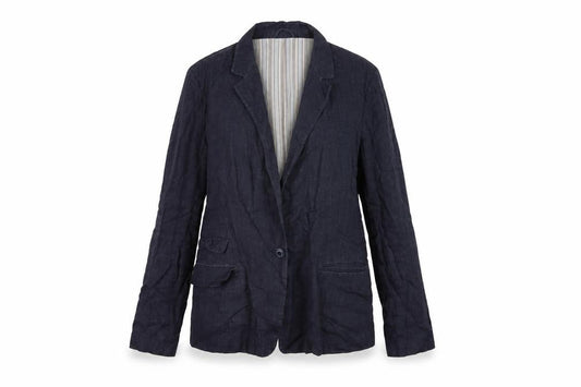 Front view of Zara women’s blue jacket blazer, size L, button