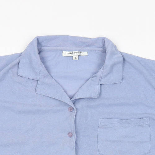 Nature Republic Womens Blue Cotton Basic Button-Up Size L Collared
