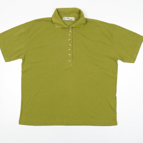 Design Essentials Womens Green Cotton Basic T-Shirt Size M Collared - Size M/L