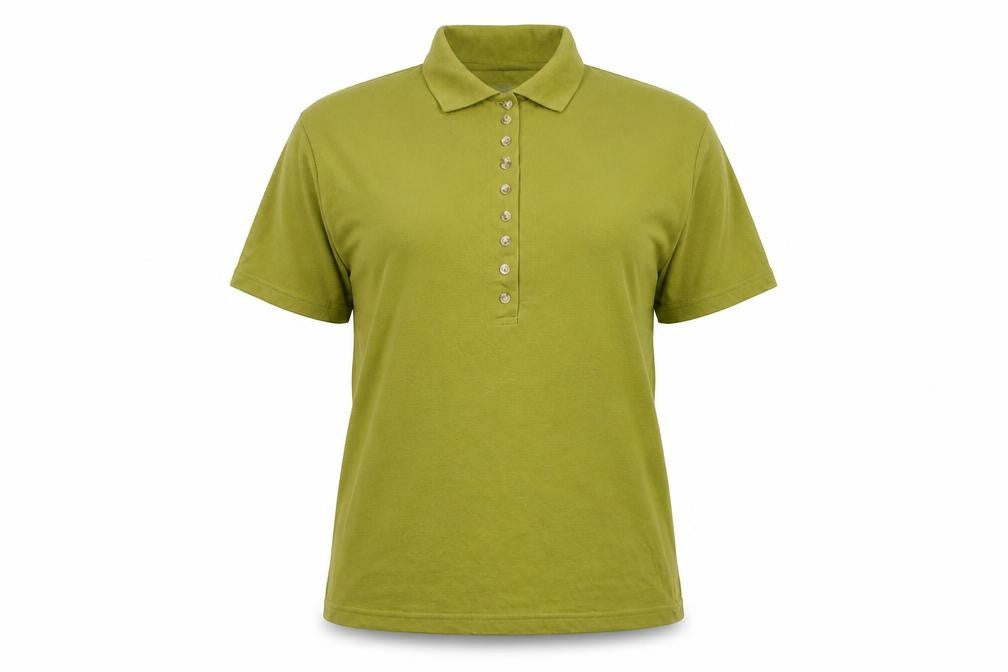 Front view of Design Essentials women’s green cotton basic t-shirt, size M, collared -, size M/l