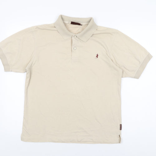 Marlboro Classics Mens Beige Cotton Polo Size L Collared Button