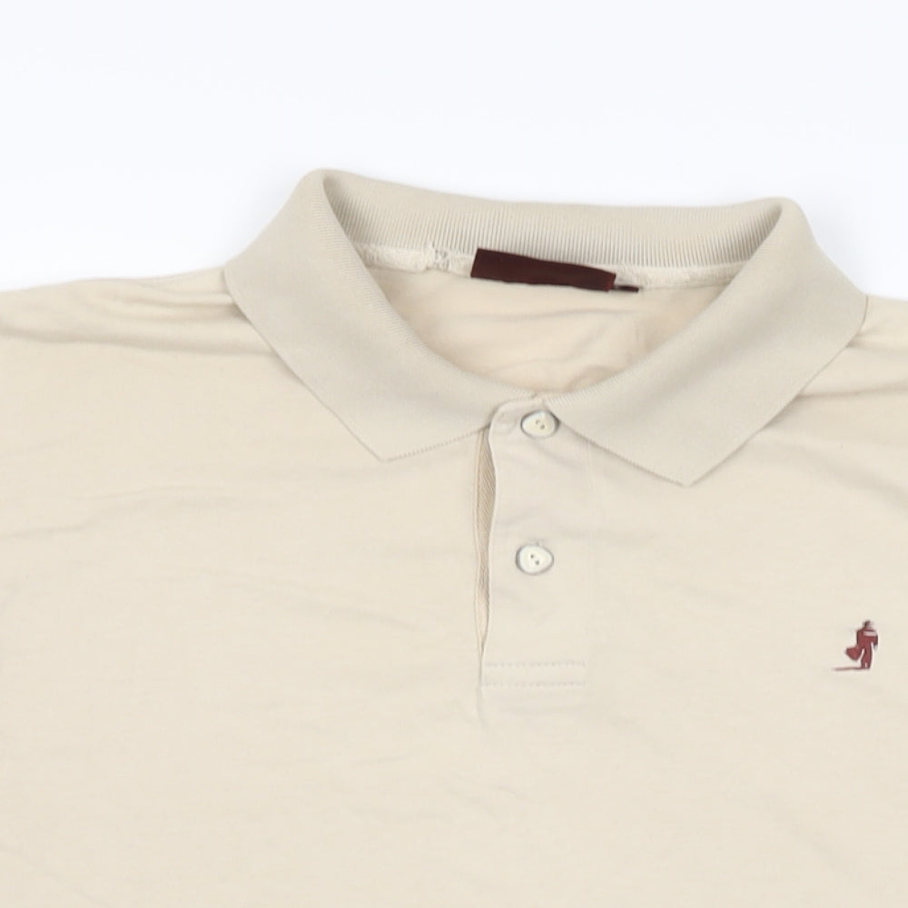 Marlboro Classics Mens Beige Cotton Polo Size L Collared Button