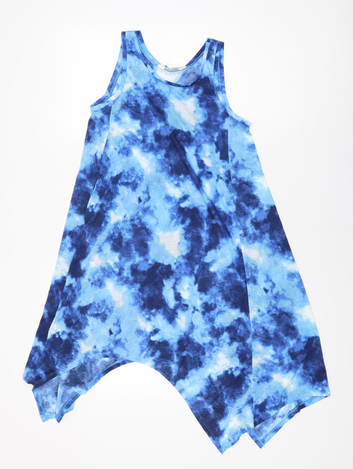 H&M Girls Blue Tie Dye Polyester Shift Size 11-12 Years Round Neck Pullover