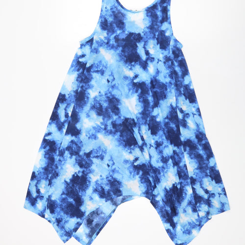 H&M Girls Blue Tie Dye Polyester Shift Size 11-12 Years Round Neck Pullover