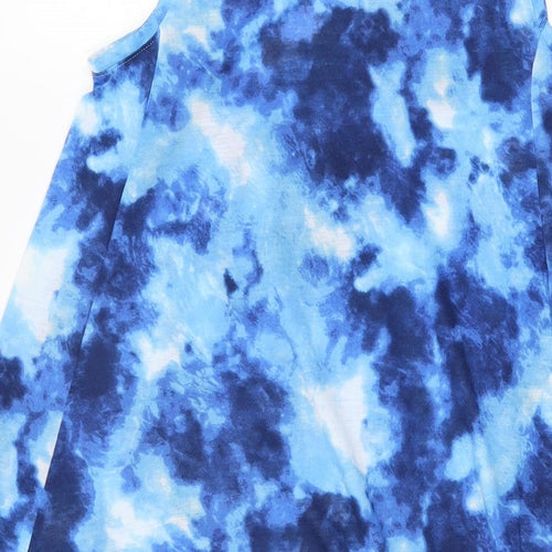 H&M Girls Blue Tie Dye Polyester Shift Size 11-12 Years Round Neck Pullover