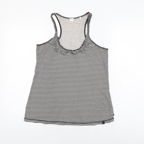 O'Neill Womens White Striped Cotton Basic T-Shirt Size S Scoop Neck