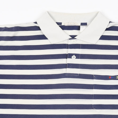 Grenadier Mens White Striped Polyester Polo Size L Collared Button