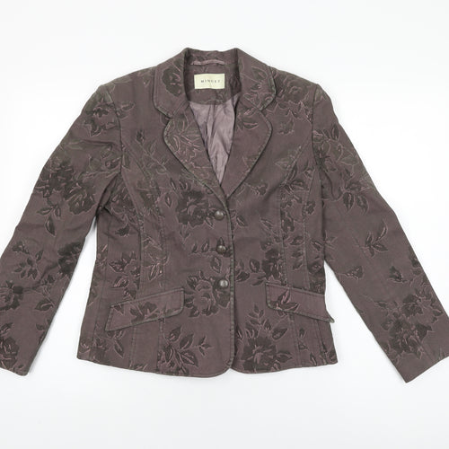 Minuet Womens Brown Floral Jacket Blazer Size 10 Button