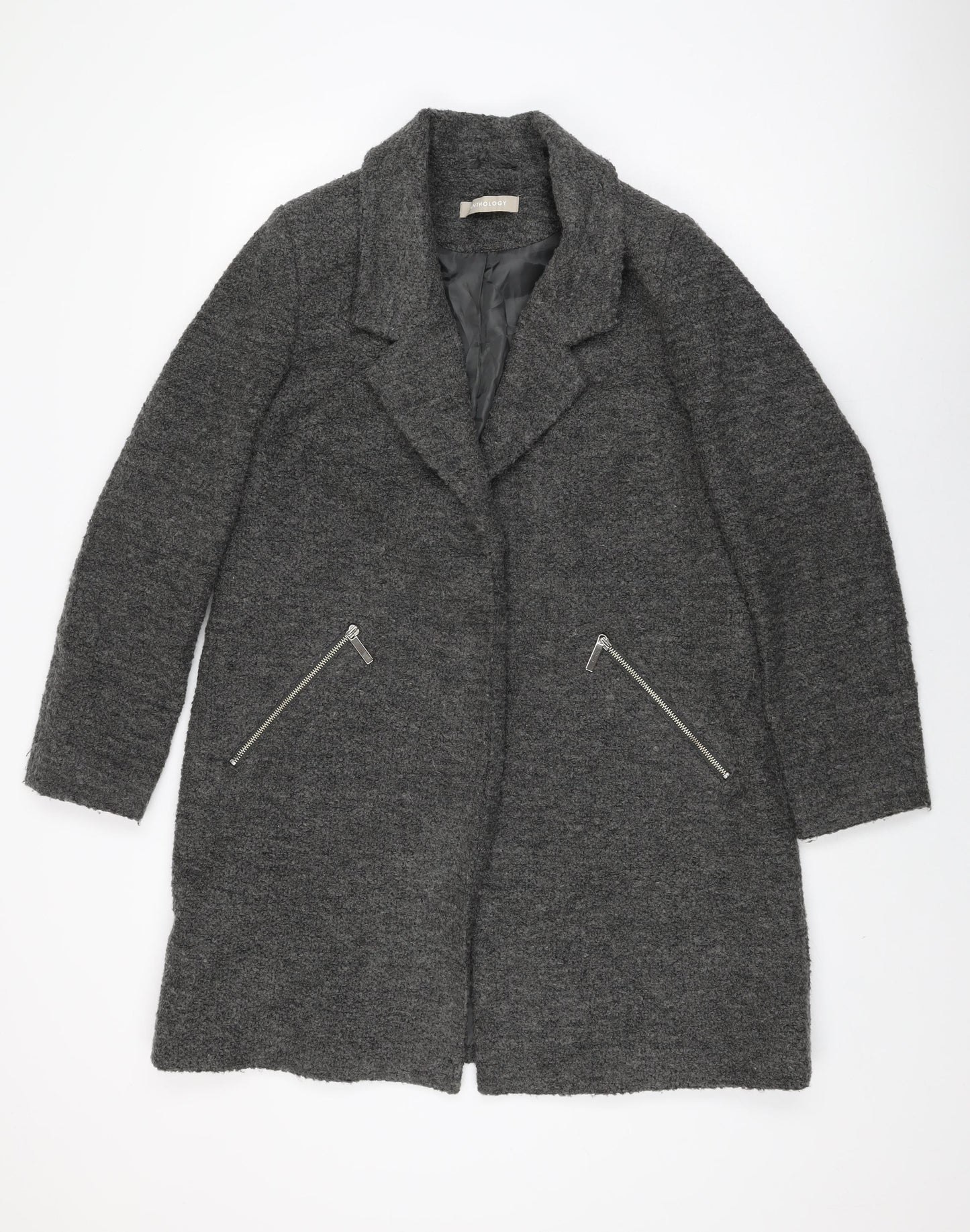 Anthology Womens Grey Overcoat Coat Size 14 Snap