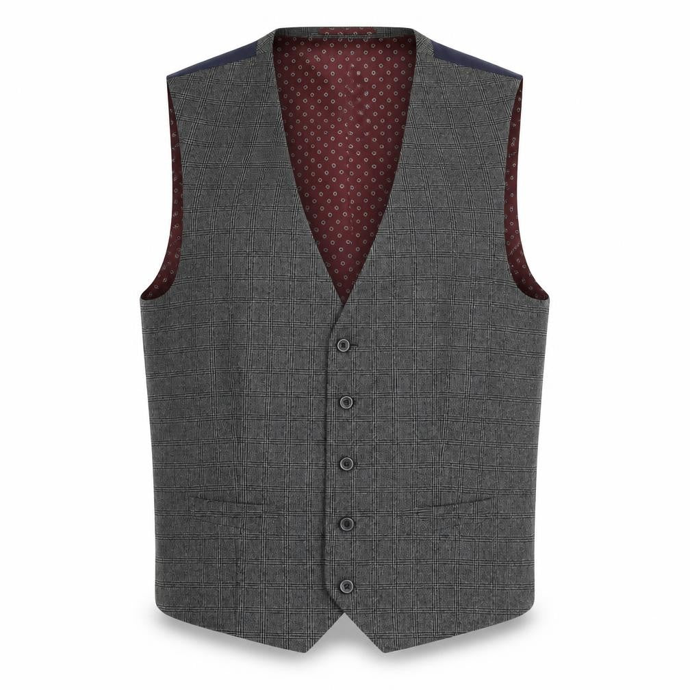 Front view of Taylor & Wright men’s grey polyester jacket suit waistcoat, size L, regular