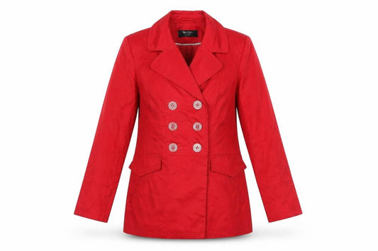 Front view of BHS women’s red jacket coat, size UK 14, button
