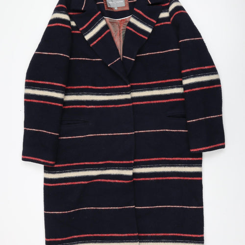 Grace&Oliver Womens Blue Striped Overcoat Coat Size 14 Snap