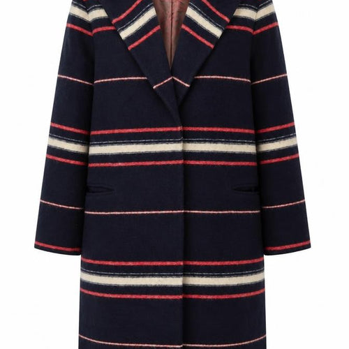 Grace&Oliver Womens Blue Striped Overcoat Coat Size 14 Snap