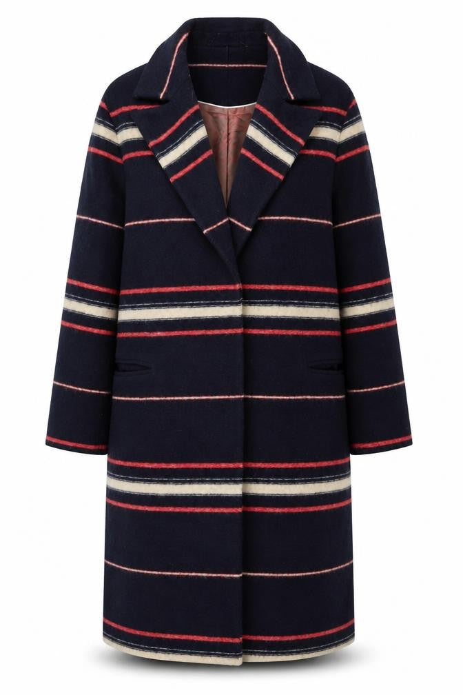 Grace&Oliver Womens Blue Striped Overcoat Coat Size 14 Snap