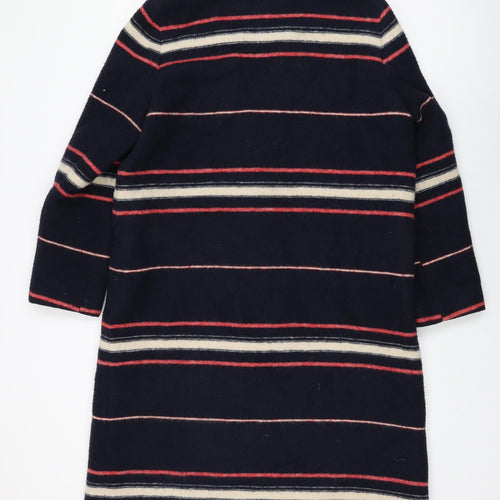 Grace&Oliver Womens Blue Striped Overcoat Coat Size 14 Snap