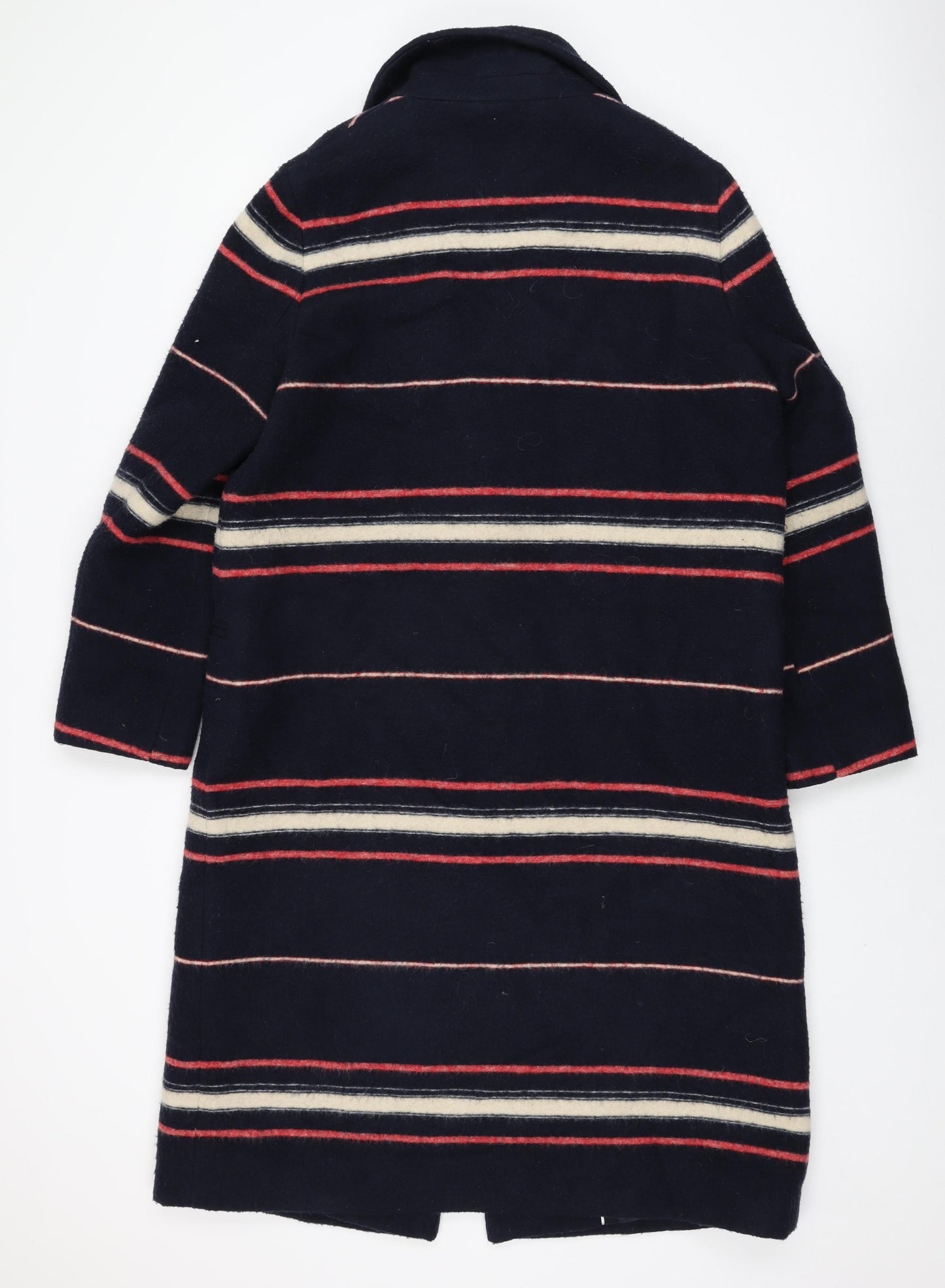 Grace&Oliver Womens Blue Striped Overcoat Coat Size 14 Snap