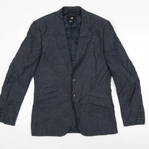 H&M Mens Blue Polyester Jacket Suit Jacket Size 36 Regular