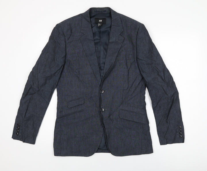 H&M Mens Blue Polyester Jacket Suit Jacket Size 36 Regular