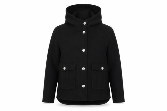 Front view of Zara women’s black jacket coat, size M, button