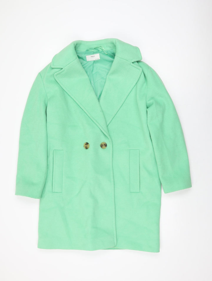 Marks and Spencer Womens Green Overcoat Coat Size 12 Button