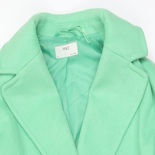 Marks and Spencer Womens Green Overcoat Coat Size 12 Button
