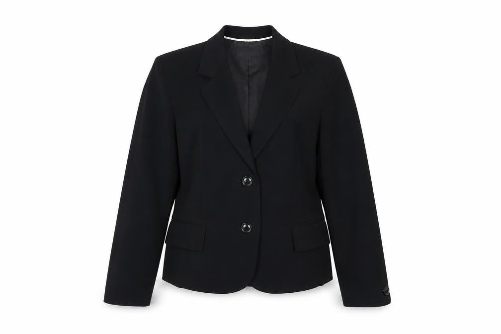 Front view of Marks & Spencer women’s black jacket blazer, size UK 12, button