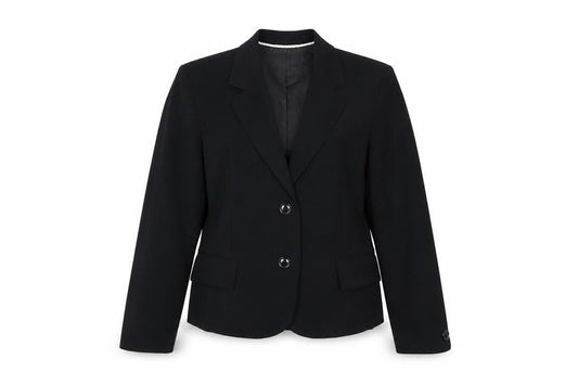 Front view of Marks & Spencer women’s black jacket blazer, size UK 12, button