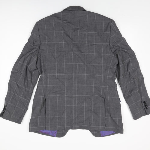 Moss Bros Mens Grey Plaid Wool Jacket Suit Jacket Size 40 Regular