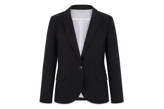 Front view of Stradivarius women’s black jacket blazer, size S, button