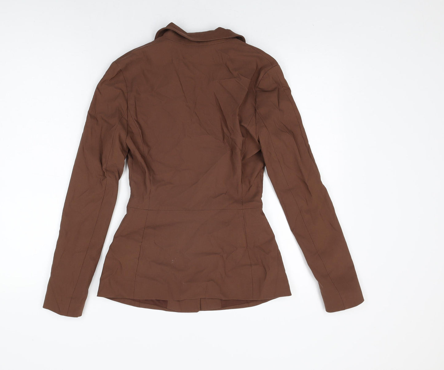 Zara Womens Brown Viscose Basic Button-Up Size XS Collared