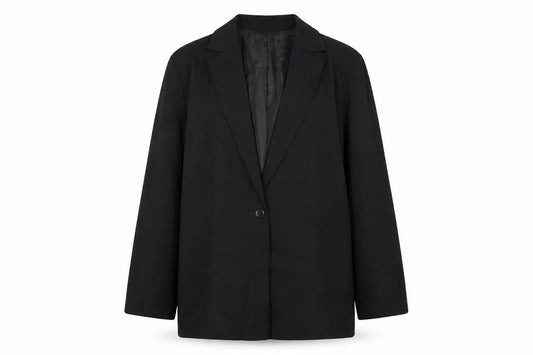 Front view of PRETTYLITTLETHING women’s black jacket blazer, size UK 12, button