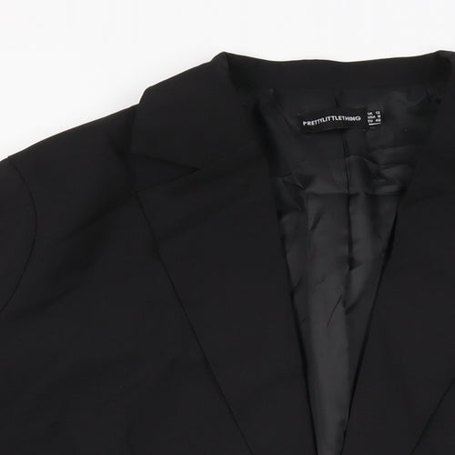 PRETTYLITTLETHING Womens Black Jacket Blazer Size 12 Button