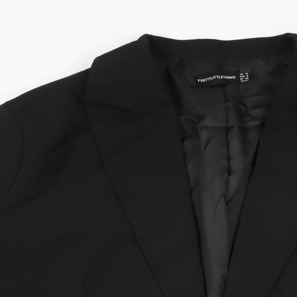 PRETTYLITTLETHING Womens Black Jacket Blazer Size 12 Button