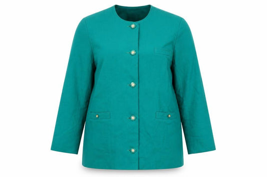 Front view of Avoca women’s green jacket, size M, button