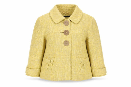 Front view of Next women’s yellow jacket coat, size UK 10, button
