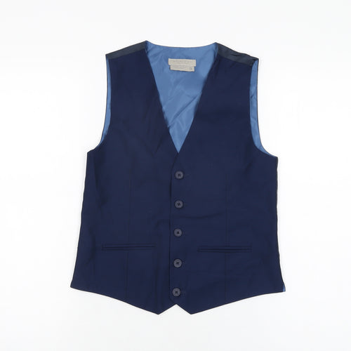 John Lewis Boys Blue Polyester Basic Button-Up Size 12 Years V-Neck Button - Waistcoat