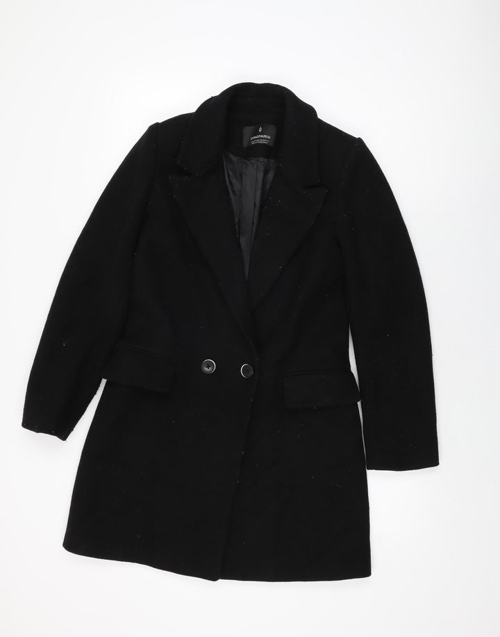 Stradivarius Womens Black Overcoat Coat Size XS Button