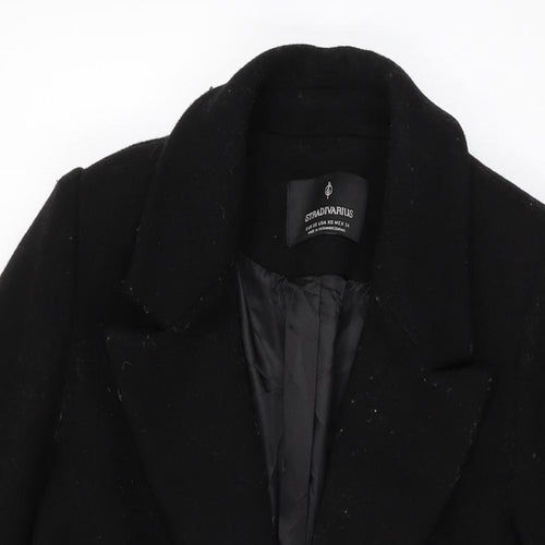 Stradivarius Womens Black Overcoat Coat Size XS Button
