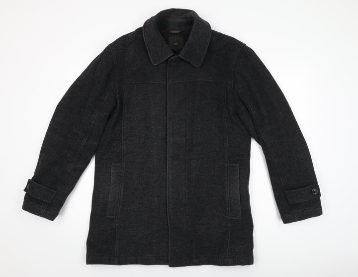 Debenhams Mens Black Overcoat Coat Size S Button