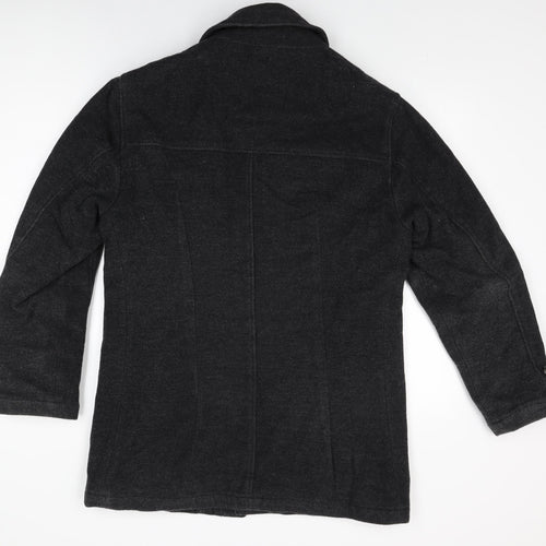 Debenhams Mens Black Overcoat Coat Size S Button