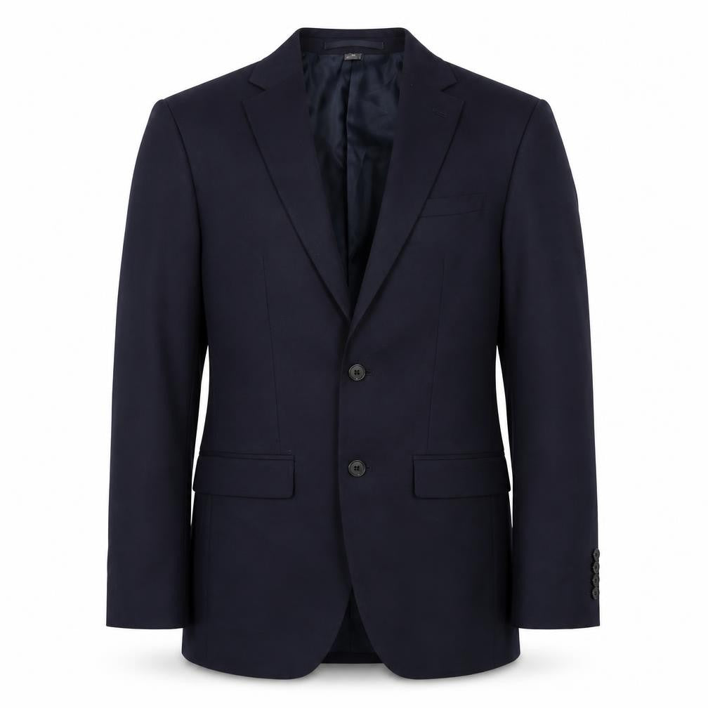 Front view of Marks & Spencer men’s blue polyester jacket suit jacket, size 34, regular