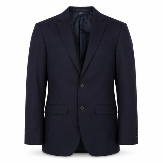 Front view of Marks & Spencer men’s blue polyester jacket suit jacket, size 34, regular