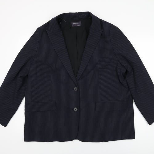 Marks and Spencer Womens Blue Striped Polyester Jacket Suit Jacket Size 20