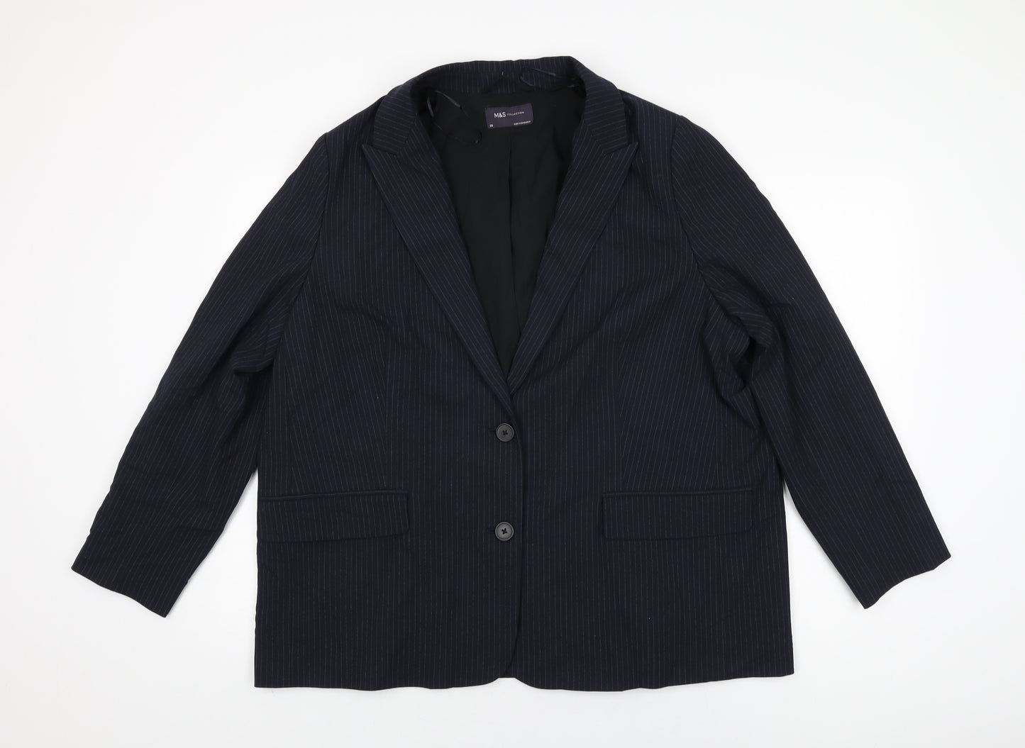 Marks and Spencer Womens Blue Striped Polyester Jacket Suit Jacket Size 20