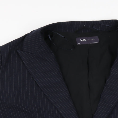 Marks and Spencer Womens Blue Striped Polyester Jacket Suit Jacket Size 20