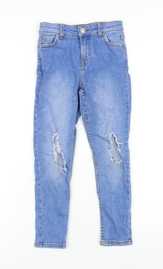 DENIM 365 Girls Blue Cotton Skinny Jeans Size 7-8 Years L21 in Regular Zip