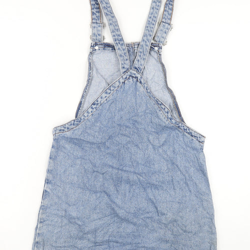 Denim & Co. Womens Blue Cotton Pinafore/Dungaree Dress Size 10 Square Neck Buckle