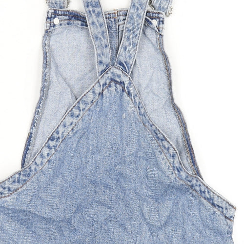 Denim & Co. Womens Blue Cotton Pinafore/Dungaree Dress Size 10 Square Neck Buckle