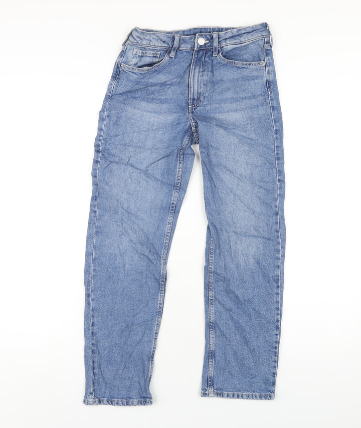 H&M Girls Blue Cotton Straight Jeans Size 9-10 Years L26 in Regular Zip